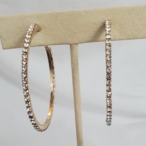 Gold color and crystal hoop earrings